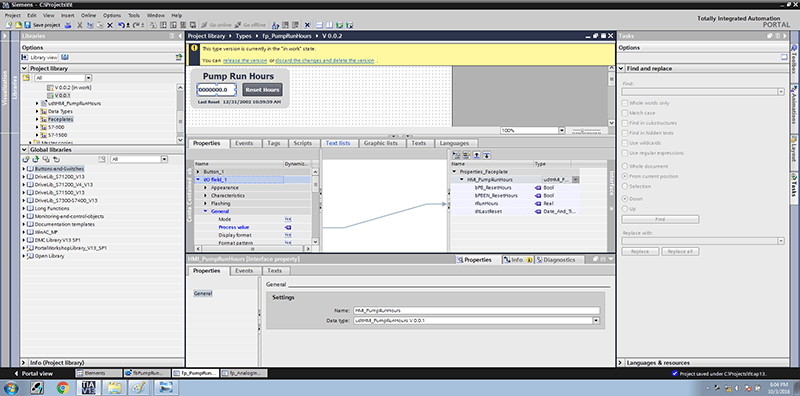 Viewing properties of the HMI faceplate