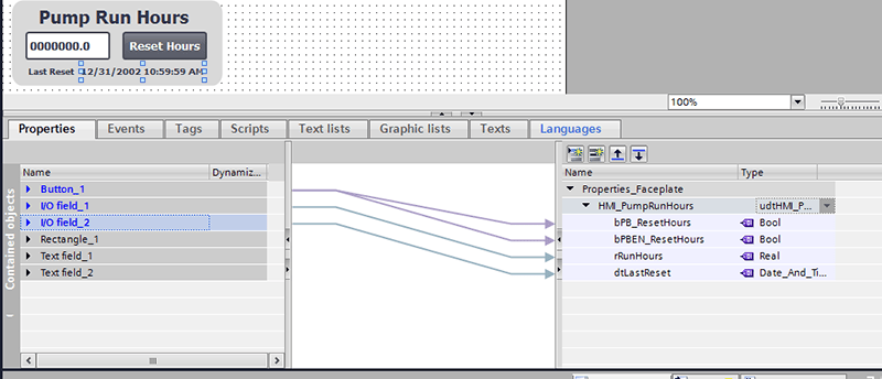 View properties of the HMI faceplate