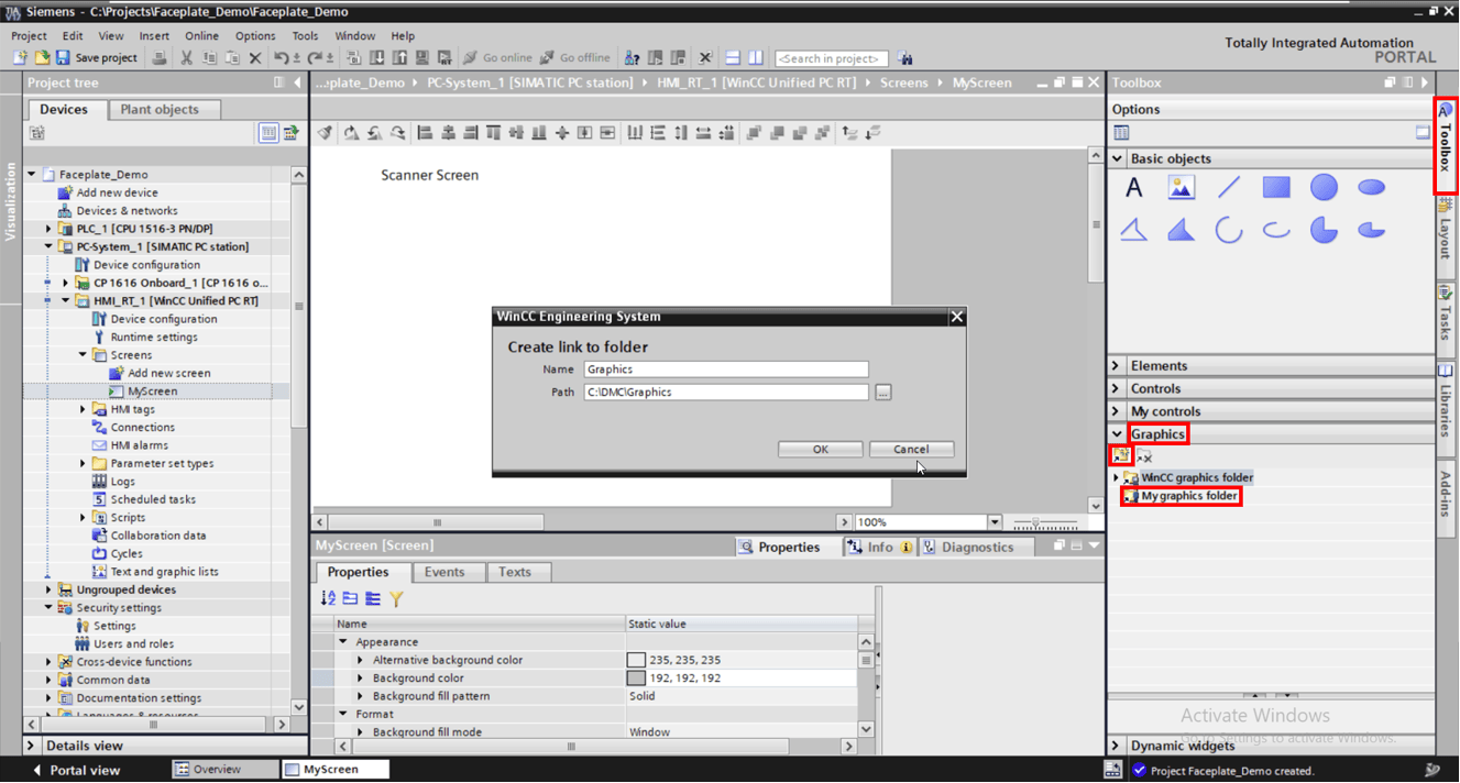 Creating a faceplate in WinCC Unified