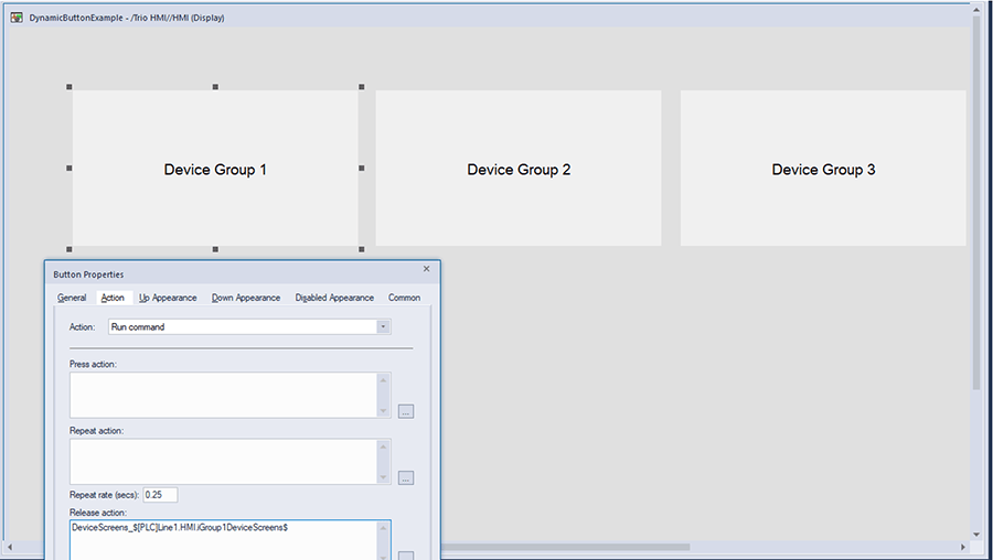 Setting button properties for Device groups. 