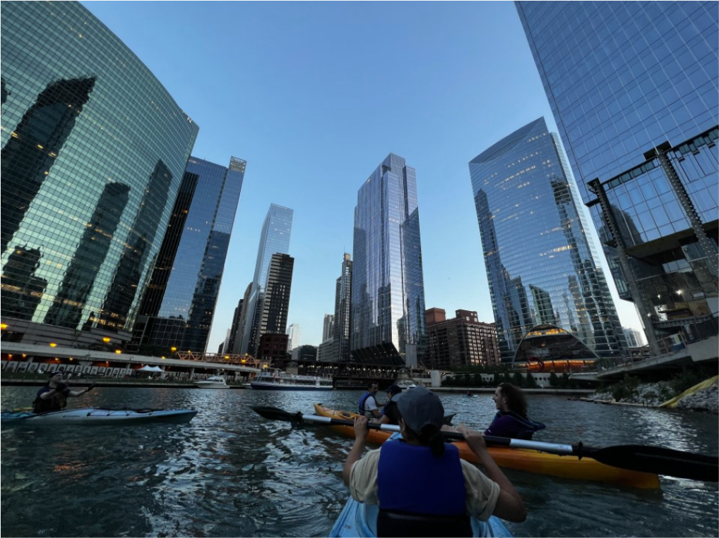 Chicago Office evening kayaking along the lakefront