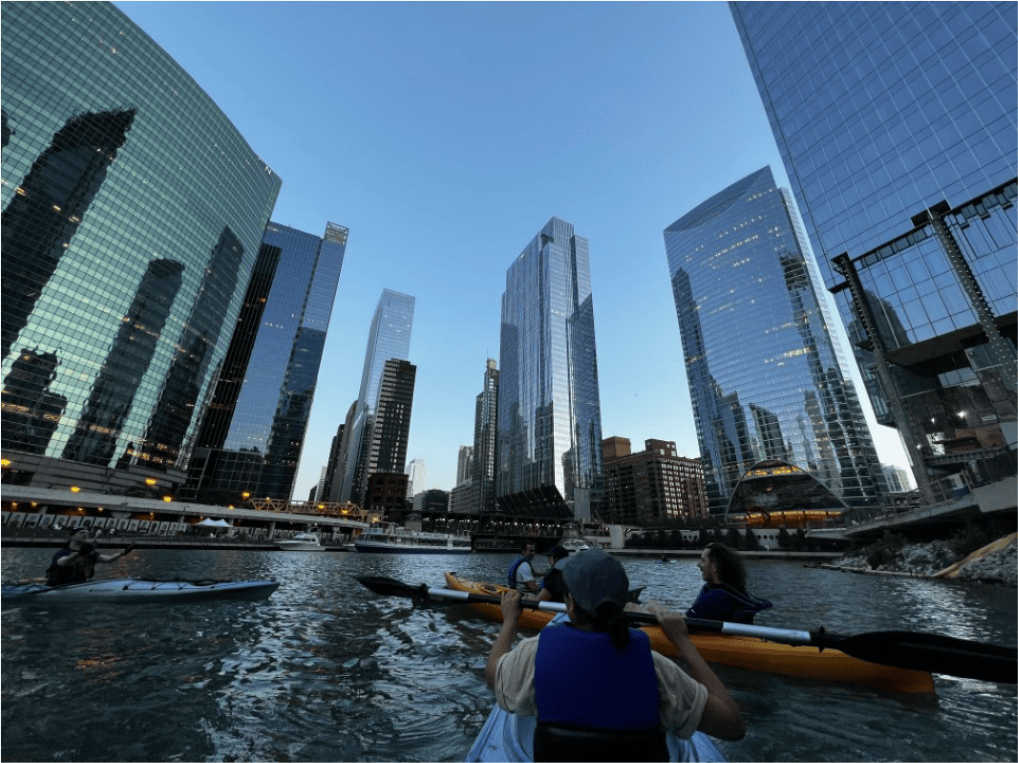 Chicago Office evening kayaking along the lakefront