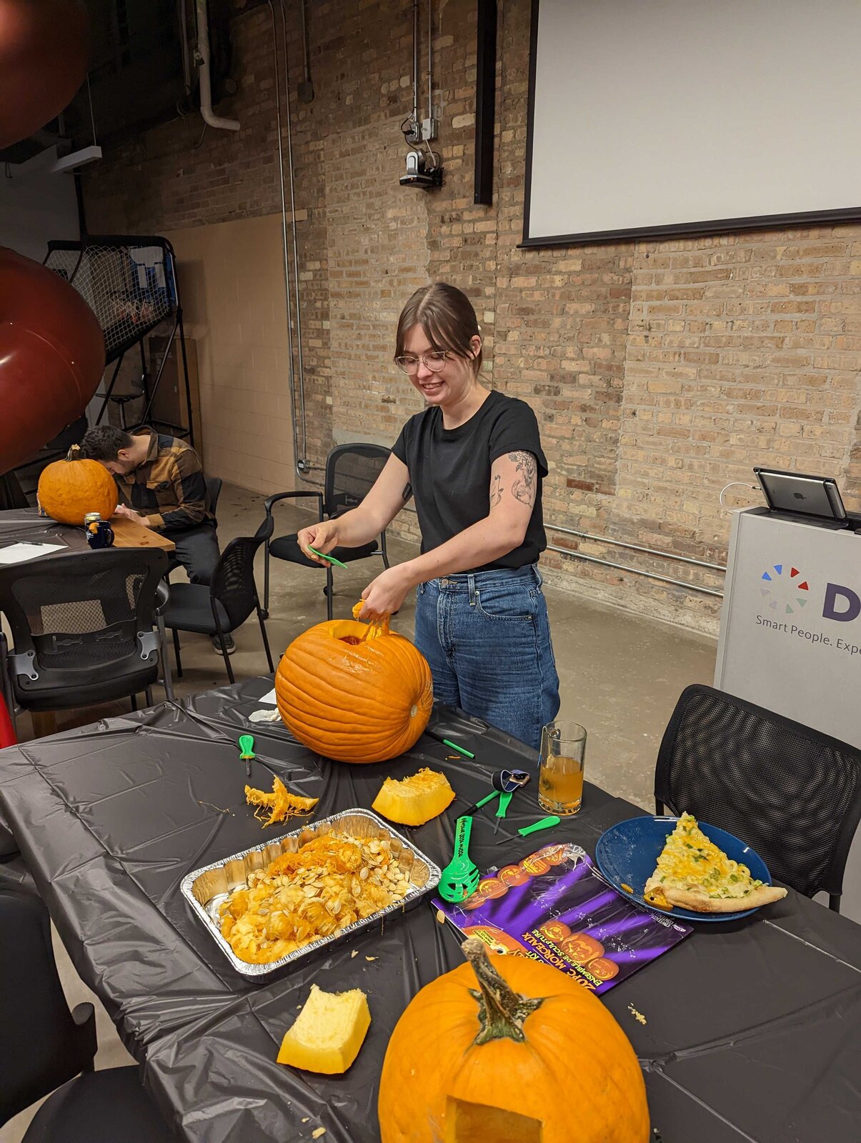 Scooping a pumpkin