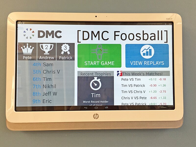 DMC's foosball tracking app, developed in-house by engineers on FedEx Day