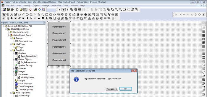 Result of a successful tag substitution in FactoryTalk