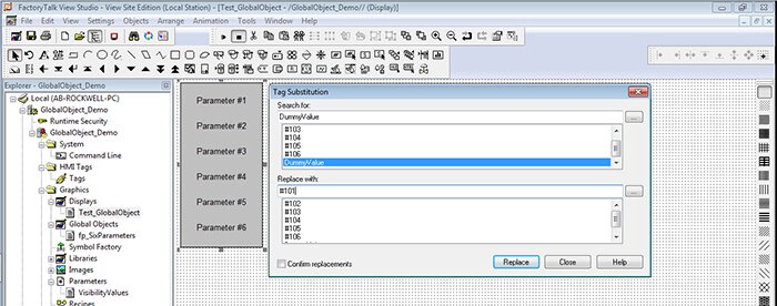 Assign the correct parameter in FactoryTalk using tag substitution