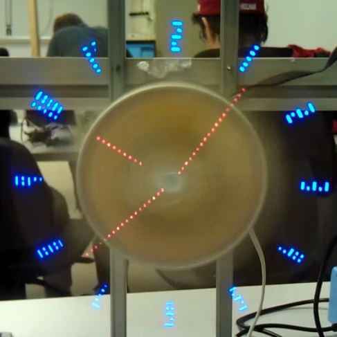 An analog clock is made using LED lights.