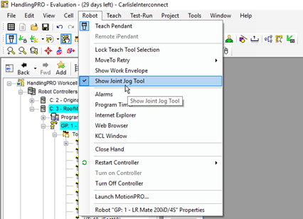 Robot > Show Joint Jog Tool
