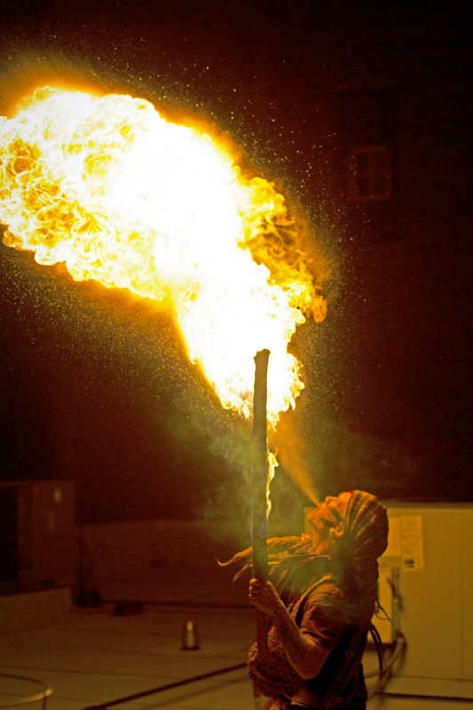 The fire breather steals the show with his talent.