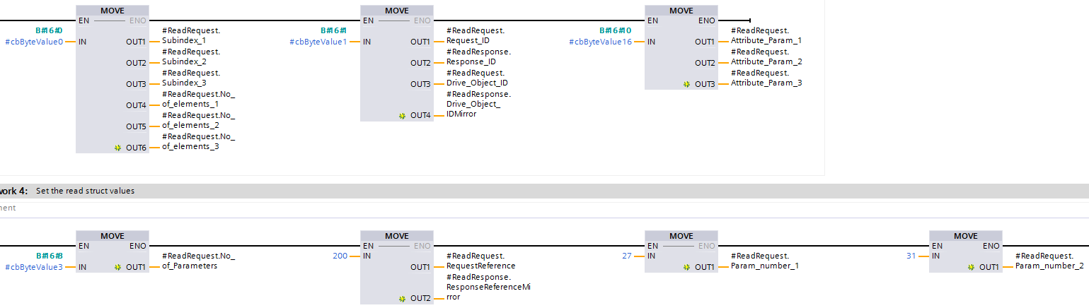 Screenshot showing the setting of constant parameter values of the read request