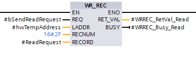 Screenshot of calling the Profibus/Profinet remote device asynchronous write block