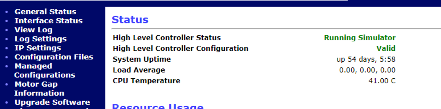 General status web page of node controller website. 