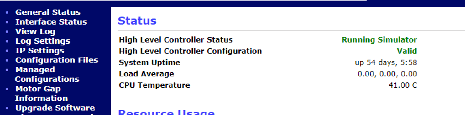 General status web page of node controller website.