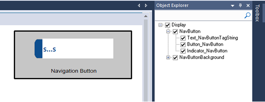 a settings window marking the navigation button as a global object in FactoryTalk View. 
