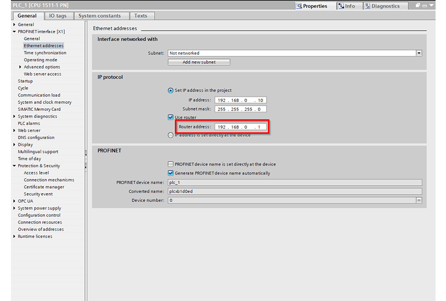 profinet interface ethernet addresses