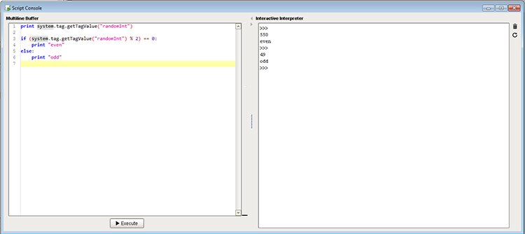 Screenshot of the scripts console in Ignition.