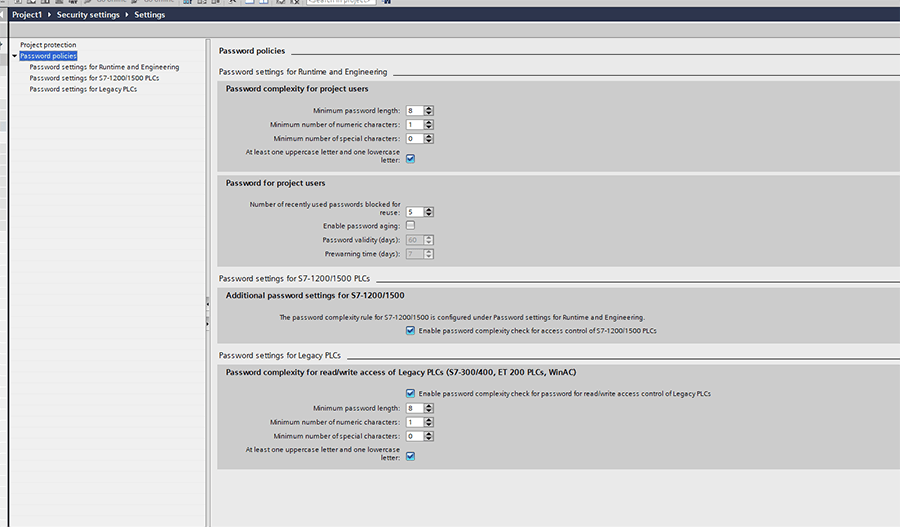 security settings window