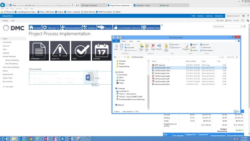 The SharePoint 2013 drag and drop capabilities are shown here