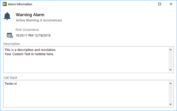 DMC Alarms Toolkit for LabVIEW Warning Alarm