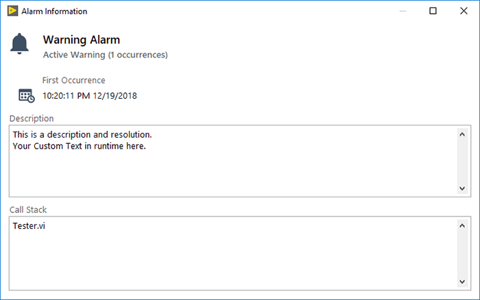 DMC Alarms Toolkit for LabVIEW Warning Alarm