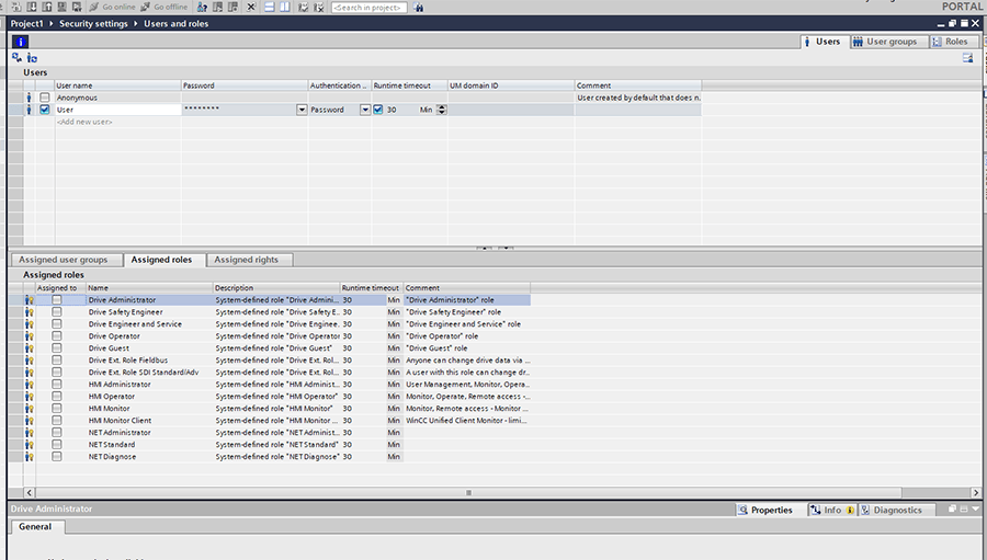 Users and roles settings 