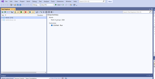 The test explorer window in Visual Studio enterprise