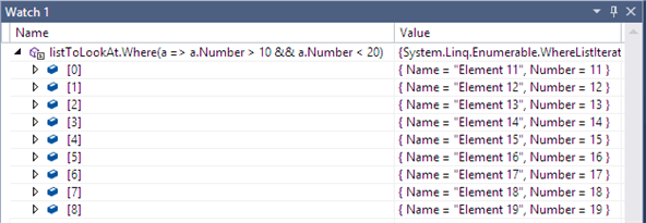 Visual Studio 2015 Linq Expressions in Debugger Window