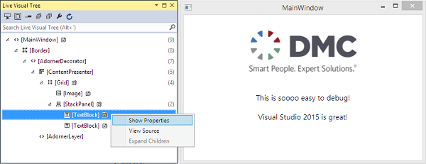 Visual Studio 2015 Live Visual Tree