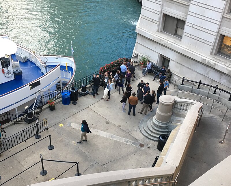 DMC employees board a Chicago boat tour