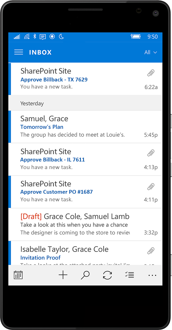 Mobile version of Outlook with automatic emails for lazy task approval from SharePoint