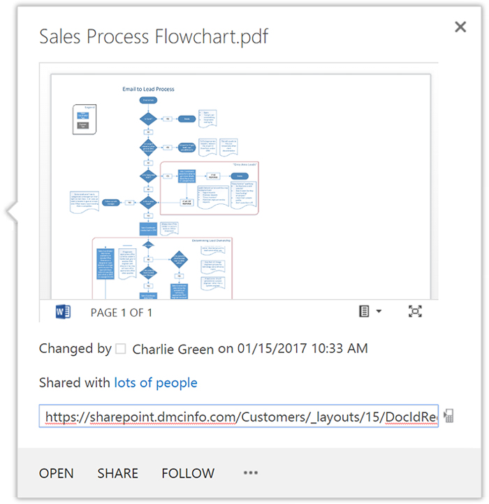 Microsoft SharePoint Document Preview and Version History