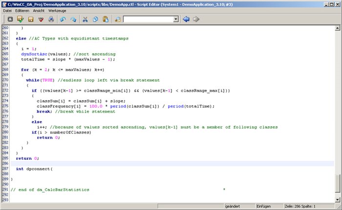 Screenshot of SIMATIC WinCC OA Scripting