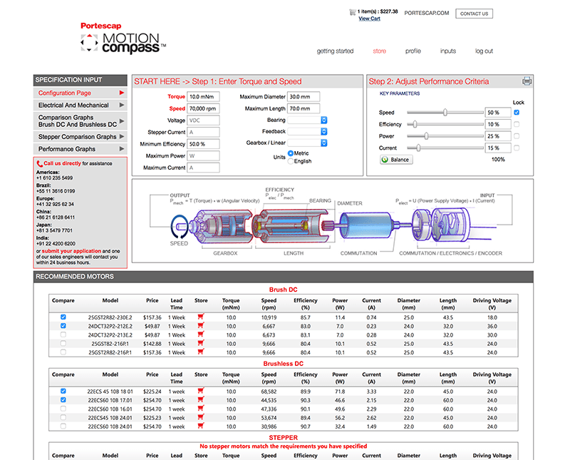 Portescap Motion compass Part Selection Web Application Developed by DMC