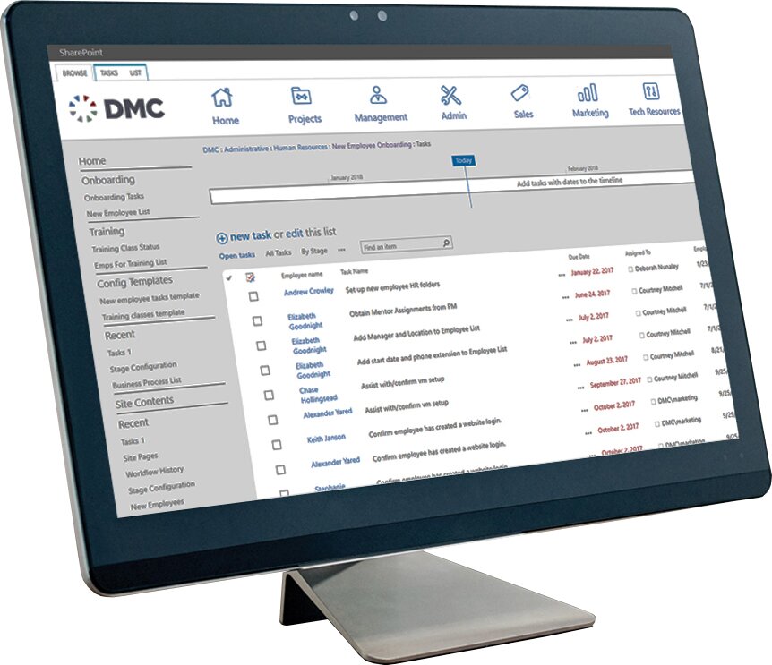 DMC's SharePoint Onboarding Workflow Solution mocked up on a screen